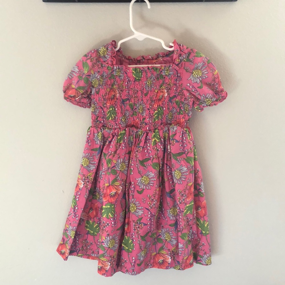 baby GAP size 5 EUC pink floral cotton ruched-top dress
